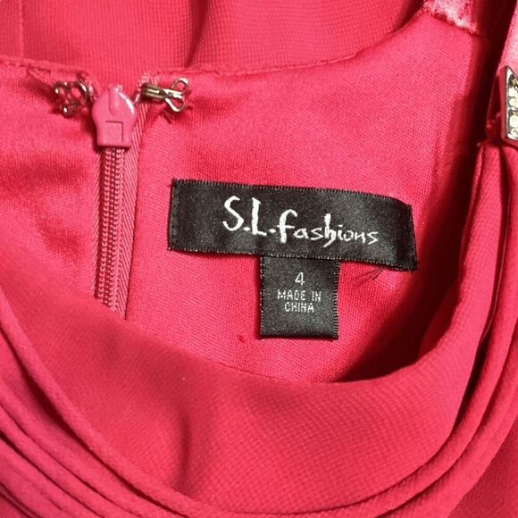 S. L. Fashions Strapless Hot Pink Fuchsia Tiered Ruffle Layered Cocktail Dress S - Picture 5 of 11